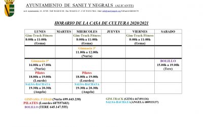 ACTIVITATS CASA DE LA CULTURA 2020/2021