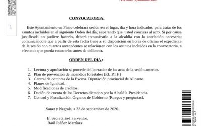 CONVOCATÒRIA SESSIÓ ORDINÀRIA 28/09/2020