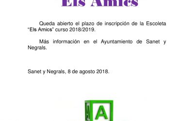INSCRIPCIÓN CURSO 2018-2019 ESCOLETA INFANTIL «ELS AMICS»