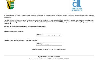 SUBVENCIONS AREA DE CARRETERES 2020