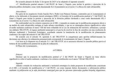 MODIFICACIÓN PUNTUAL NÚMERO 2 DEL PGOU DE SANET Y NEGRALS,PARA INCLUIR LA GESTIÓN Y EJECUCIÓN DE LA DOTACIÓN PÚBLICADESTINADA A ZONA VERDE DENOMINADA SLJ-3(CEMENTERIO)EN ELSECTOR 3 LA BASSA DE SUELO URBANIZABLE.