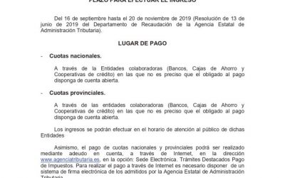 ANUNCIO DE COBRANZA RELATIVO A LOS RECIBOS DEL I.A.E. 2019
